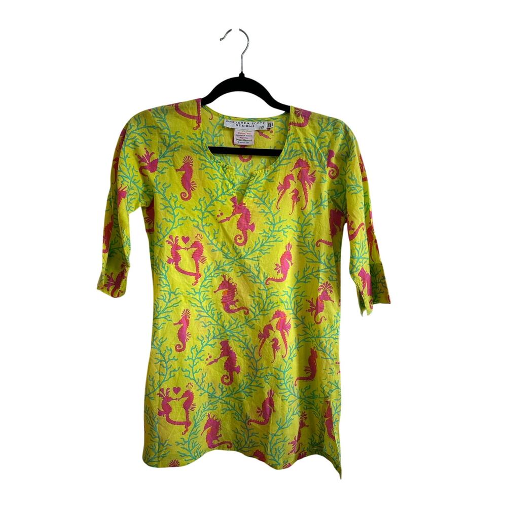 Gretchen Scott Designs Girls Cover Up Tunic Top Cotton Sz 10/12 Seahorses